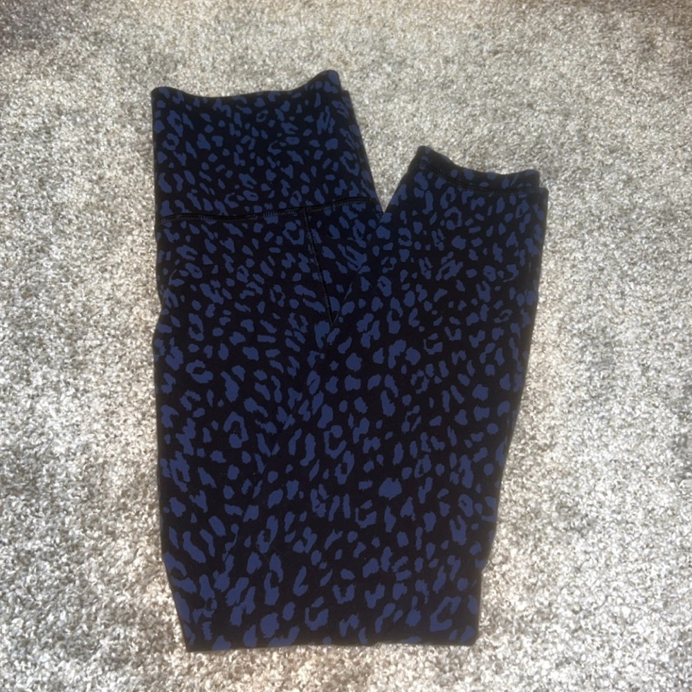 Athleta Black and Blue Leopard Print Leggings